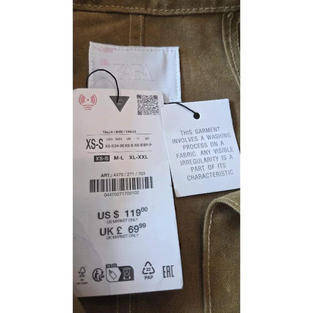 Zara Waxed Cape Style Jacket NWT  Camel Brown Utility Coat Button Front - Picture 4 of 4